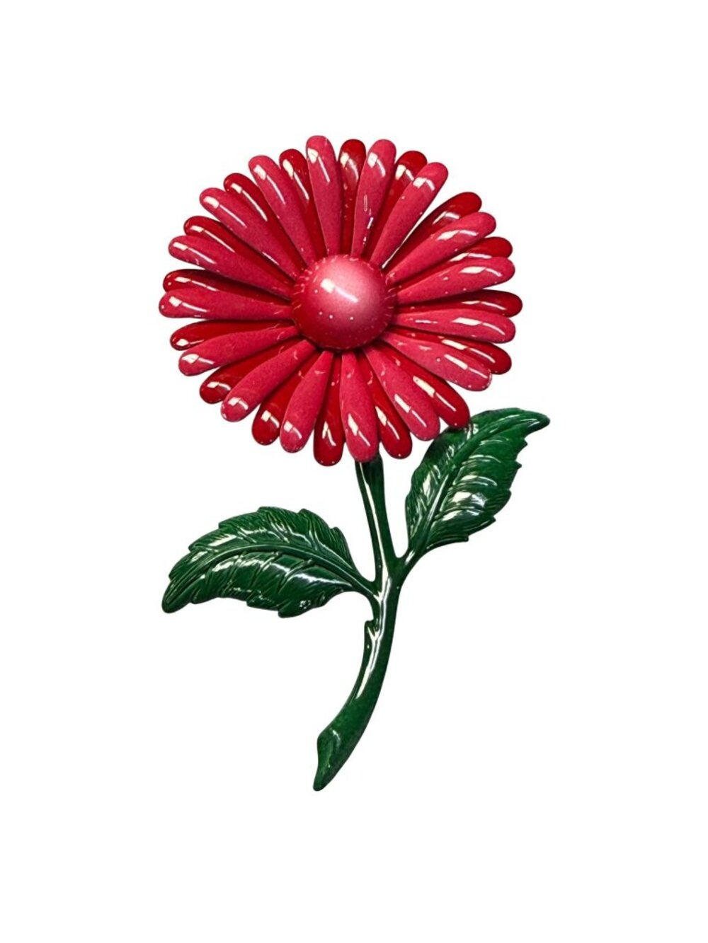Vintage Enamel Daisy Flower Brooch Pin Shade of Pink Green Leaves Retro Floral